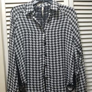 Paper Crane Black & White checked, lace lining blouse,  small to med